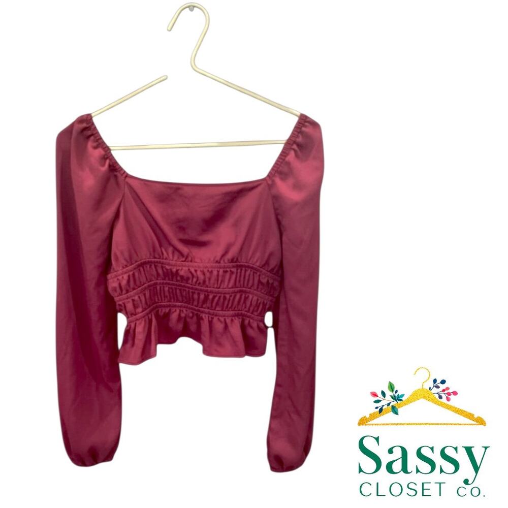 One Clothing LA Burgundy Long Sleeve Boat Neck Crop Top Women’s XS EUC